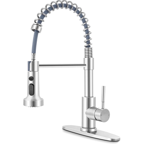 Kitchen Faucets with Pull Down Sprayer Brushed Nickel, 2.0 Upgraded Commercial Stainless Steel Single Handle Pull Out Spring Sink Faucets with Deck Plate for Utility Farmhouse Laundry Rv Wet