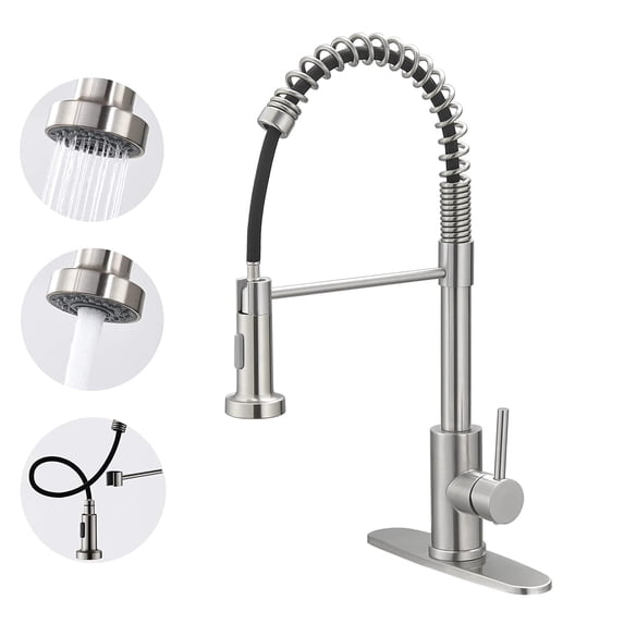 Kitchen Faucets With Pull Out Sprayer Commercial Spring Sink Faucet Stainless Steel Brushed Nickel Down Single Handle Farmhouse Deck Plate For Camper Laundry Utility Rv Wet Bar