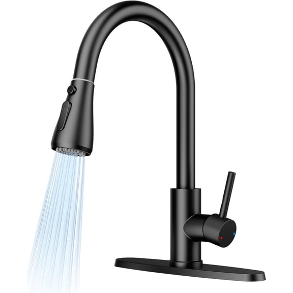 Kitchen Faucets with Pull Down Sprayer, High Arc Single Handle Kitchen Sink Faucet, 1 or 3 Hole Brushed Nickel Water Faucets for Farmhouse Laundry Camper Rv Bar(Matte Black)