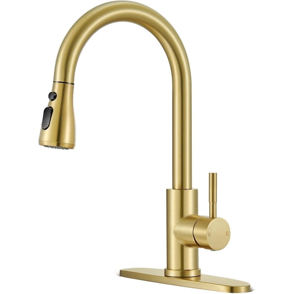 Kitchen Faucets with Pull Down Sprayer, High Arc Single Handle Stainless Steel Commercial 1 or 3 Hole Kitchen Sink Faucet for Farmhouse Camper Laundry RV Bar, Gold