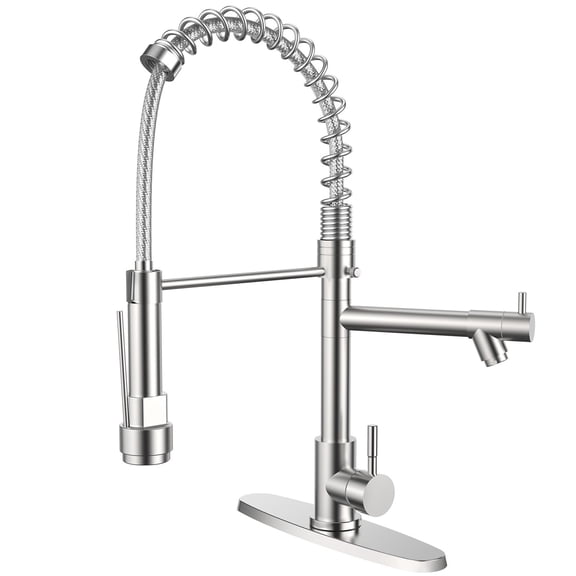 Kitchen Faucets with Pull Down Sprayer, High Arc Stainless Steel Single Handle Kitchen Sink Faucet, 1 or 3 Hole Brushed Nickel Water Faucets for Farmhouse Laundry Camper Rv Bar