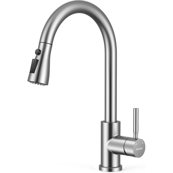 Kitchen Faucets with Pull Down Sprayer, Leak-Proof Stainless Steel Lead-Free Single Handle 1 Hole for Family Kitchen Commercial Camper Laundry Rv Bar, Brushed Nickel Bar Sink Faucet