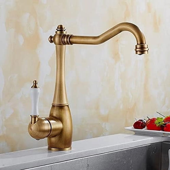 Kitchen Faucets Red Bronze Brass Single Handle Ceramic Handle Kitchen Tap Single Hole Swivel 360 Degree Hot Cold Water Mixer Tap