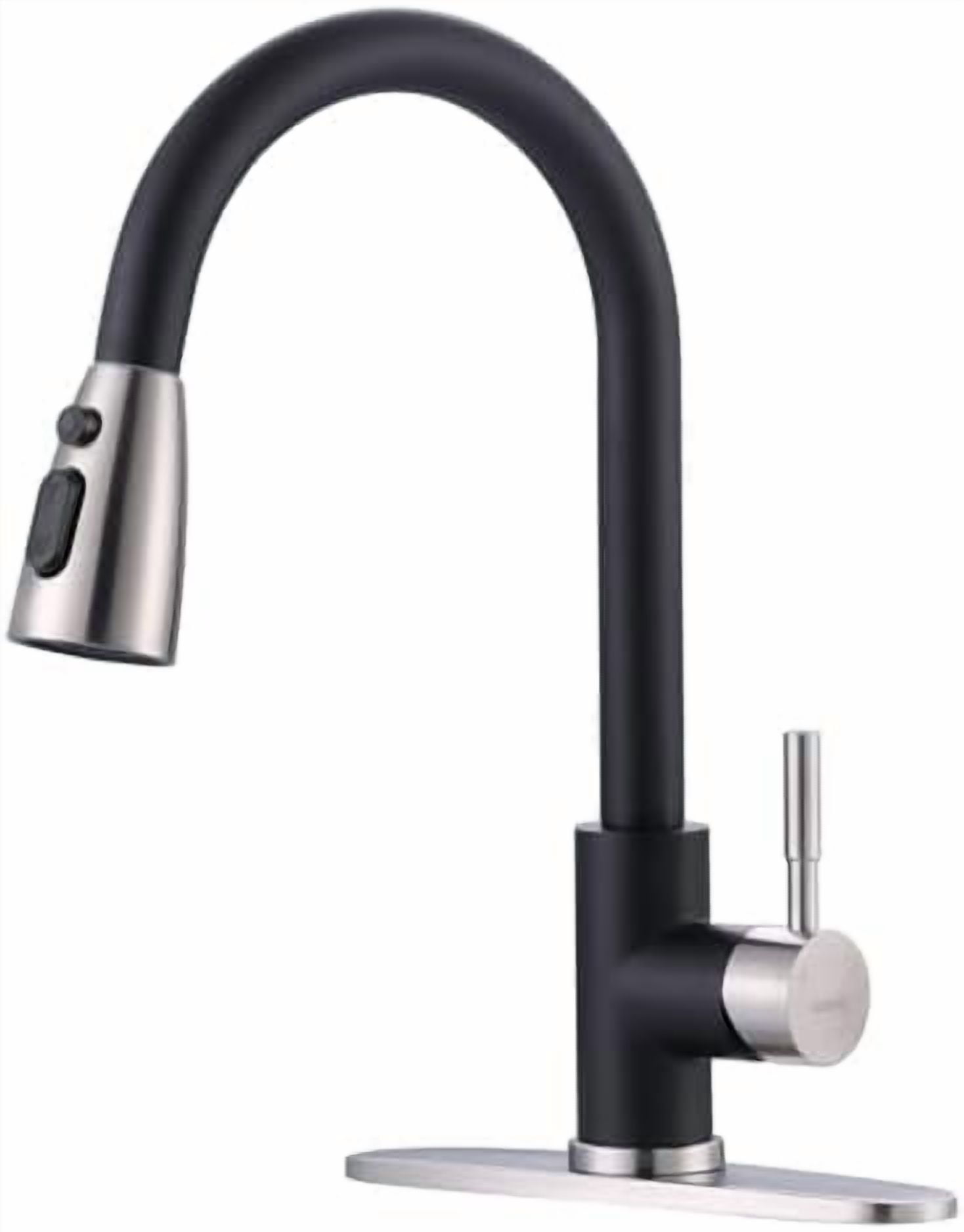 Kitchen Faucets for Sink 1 or 3 Hole, High Arc Stainless Steel Kitchen Sink Faucet with Sprayer, Brushed Nickel and Black Faucet for Kitchen RV Laundry Sinks