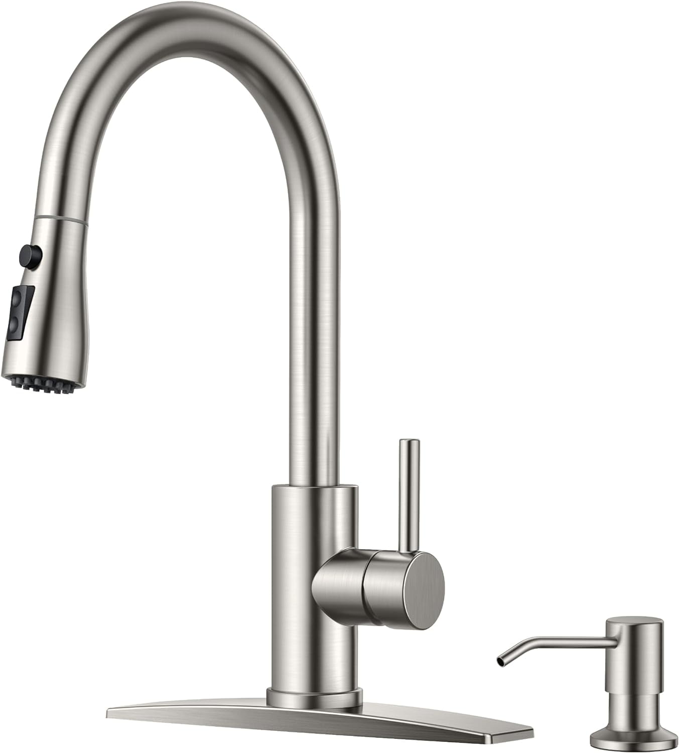 Kitchen Faucets with Soap Dispenser and Pull Down Sprayer, Brushed ...