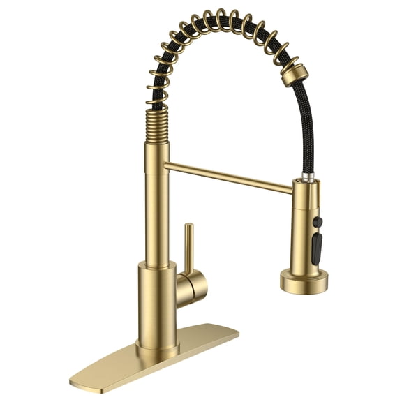Kitchen Faucets With Sprayer Gold Stainless Steel Sink Faucet Single Handle Deck Plate Commercial Classic Spring For Bar & Prep Sinks Laundry Rv Camper