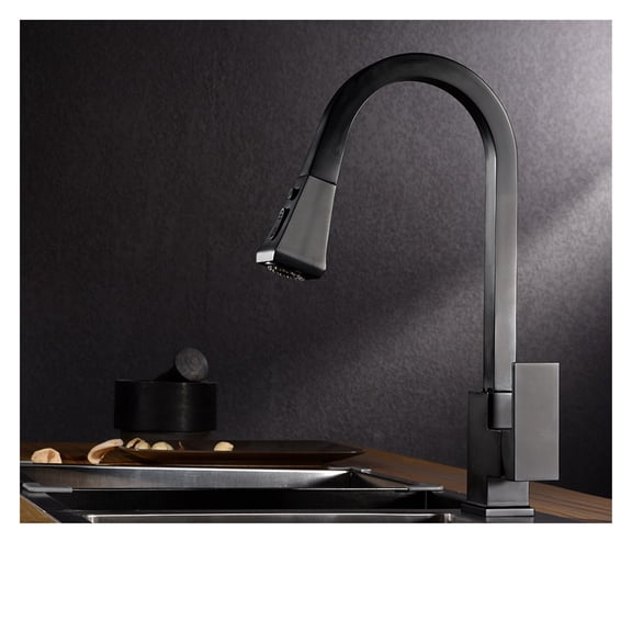 Kitchen Faucets Square Black Single Handle Pull Out Kitchen Tap Single Hole Swivel 360 Degree Rotation Water Mixer Tap ,Effortless Installation