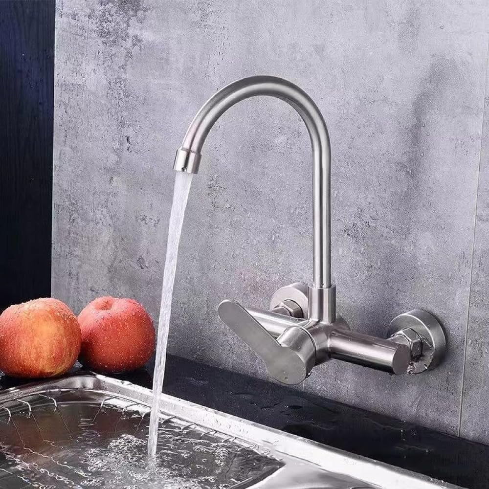 Kitchen Faucets Wall Mount,Brushed Stainless Steel Sink Mixer Tap,Swivel Spout Wall-Mounted Sink ...