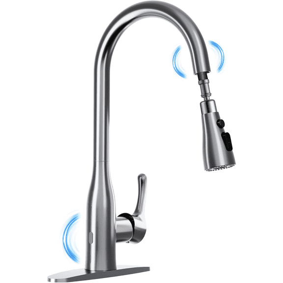 Kitchen Faucets with Pull Down Sprayer Single Handle Stainless Steel Commercial Kitchen Faucet 1 or 3 Hole for Farmhouse Laundry Camper Rv Bar
