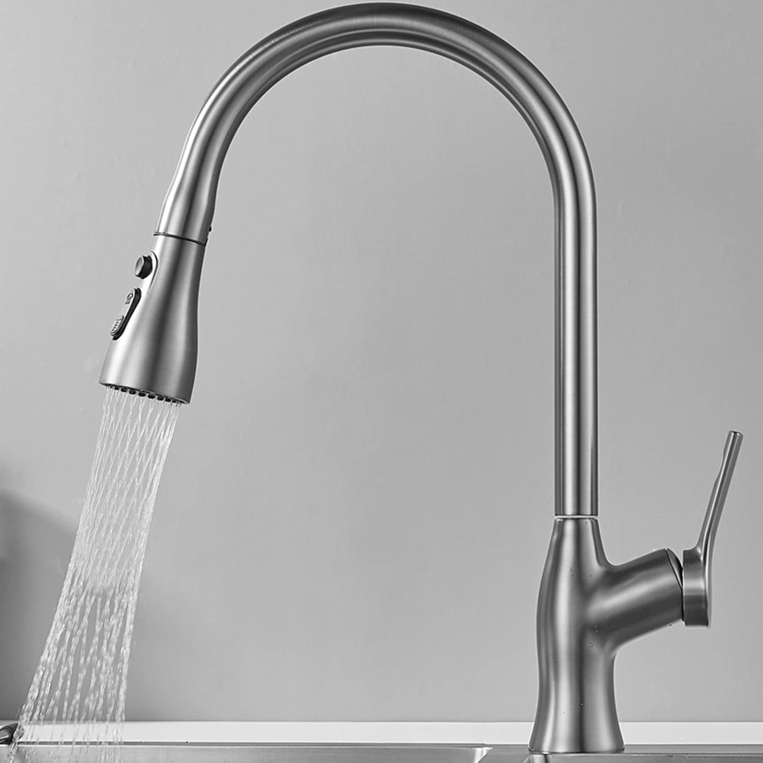 Kitchen Faucets with Pull Out Spray Gray Swivel Telescopic Brass Kitchen Sink Mixer Faucet