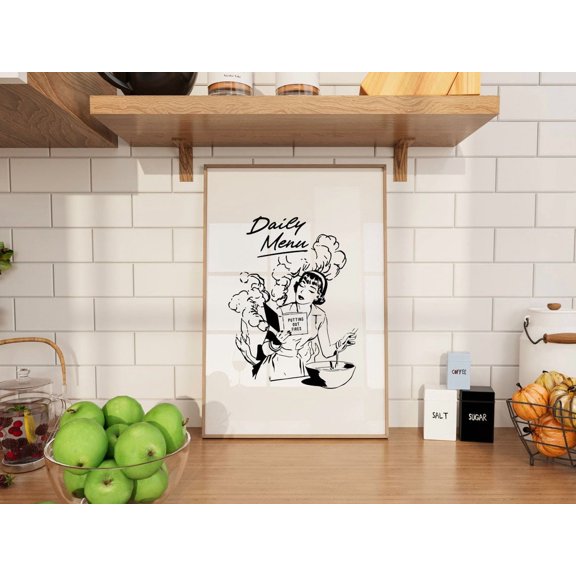Kitchen Fire Print, Retro Cooking Poster Unframed Paper Print