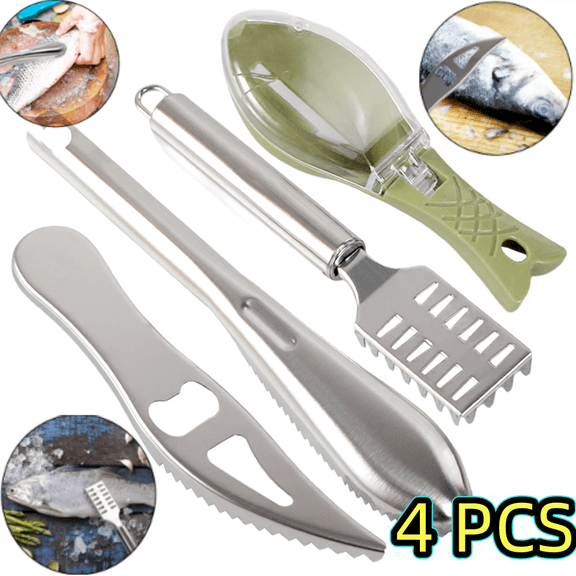 Kitchen Fish Scale Remover Brushes - 4-Piece Set, Rust-Resistant & Easy Grip
