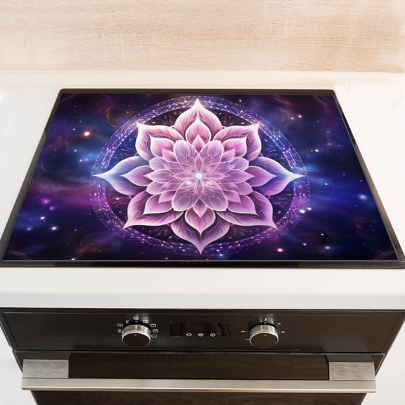 Kitchen Flat Electric Stove Top Covers, Fantasy Purple Mandala Lotus Flower Print Glass Cooktop Protector Mat, Multipurpose Durable Decorative Pad for Kitchen RV (2820 Inch)