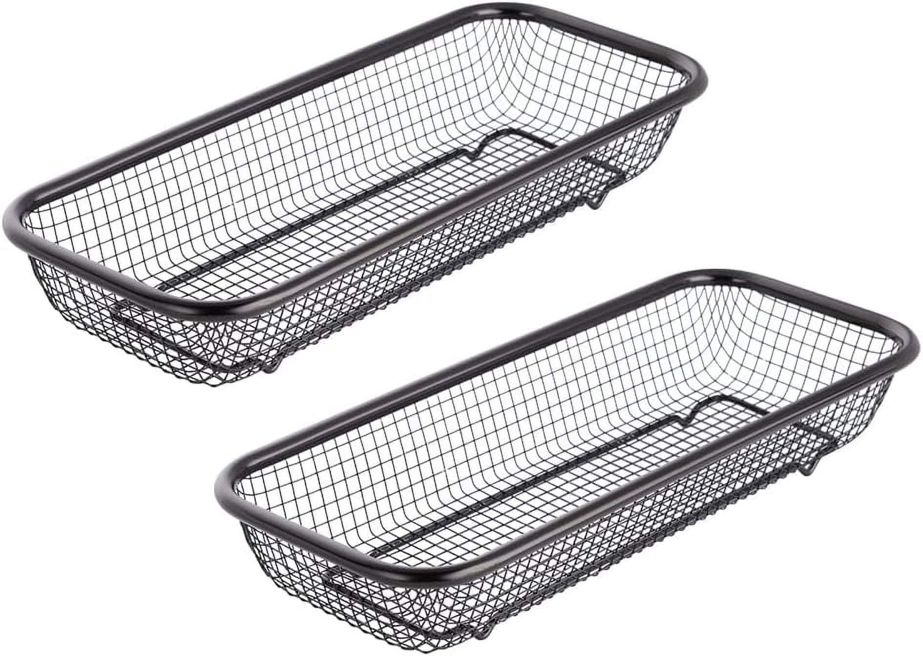 Kitchen Flatware Drawer Organizer, 2pcs Stackable Mesh Cabinet Storage Basket, Stainless Steel Kitchen Utensils Filter Drying Rack Holder for Knives, Fork, Spoon Chopsticks (Black)