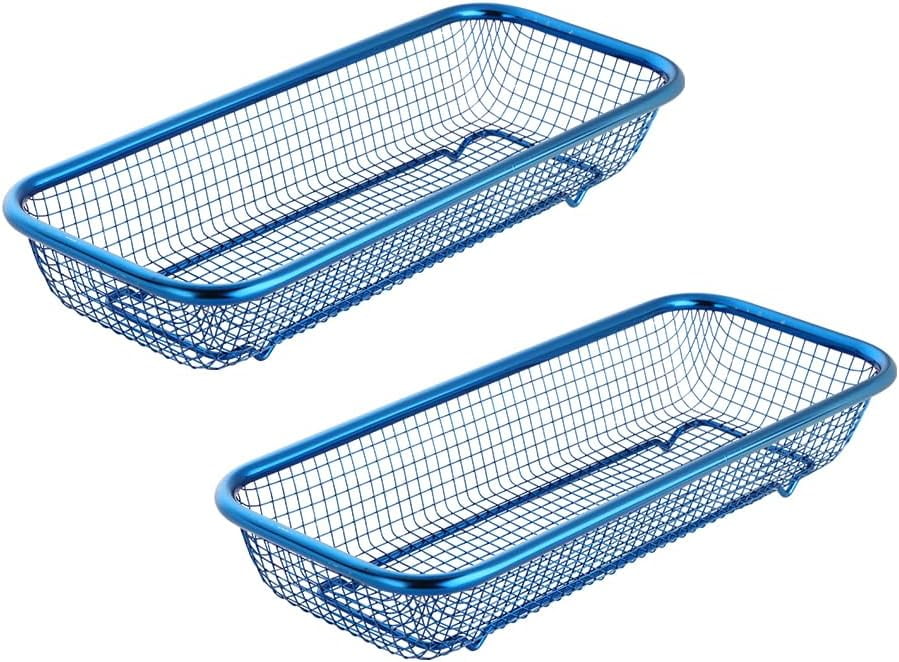 Kitchen Flatware Drawer Organizer, 2pcs Stackable Mesh Cabinet Storage Basket, Stainless Steel Kitchen Utensils Filter Drying Rack Holder for Knives, Fork, Spoon Chopsticks (Blue)