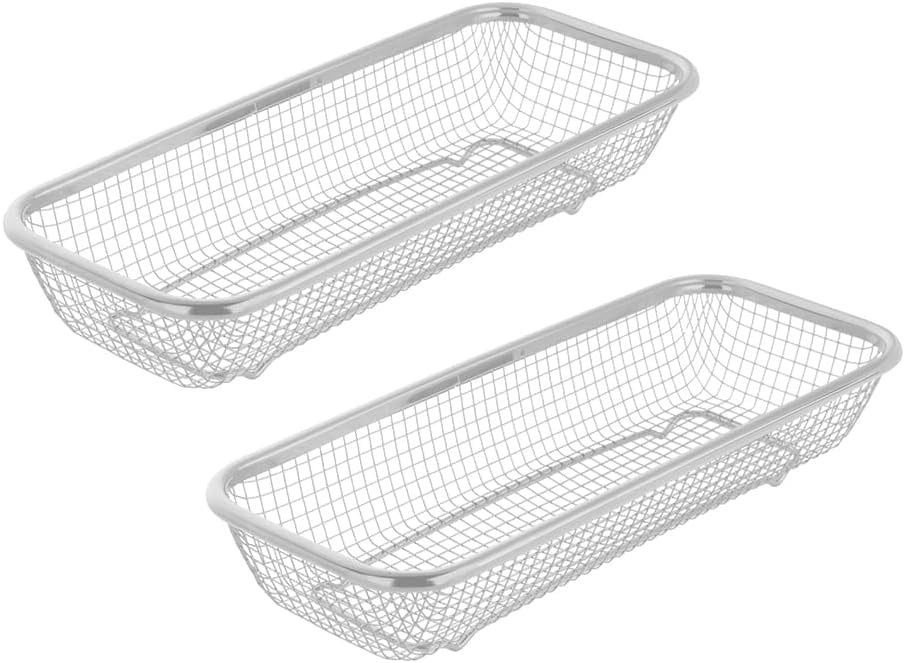 Kitchen Flatware Drawer Organizer, 2pcs Stackable Mesh Cabinet Storage Basket, Stainless Steel Kitchen Utensils Filter Drying Rack Holder for Knives, Fork, Spoon Chopsticks Silver