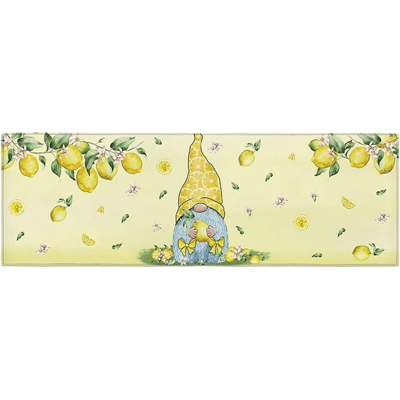 Kitchen Floor Mat 1 Piece, Summer Lemon Gnomes Kitchen Rugs Comfort Doormat,Non Slip Cushioned Mat and Runner Rugs Set for Kitchen Bathroom Laundry Room, 19.7"x47.2"