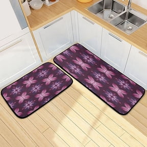 Kitchen Floor Mat 2 Sets Carpet Floor Mat Kitchen Mat Bathroom Mat Living Room Mat Bedroom Mat Absorbent Delicate Fabric No Ball Amethyst Petal Tiled Motif