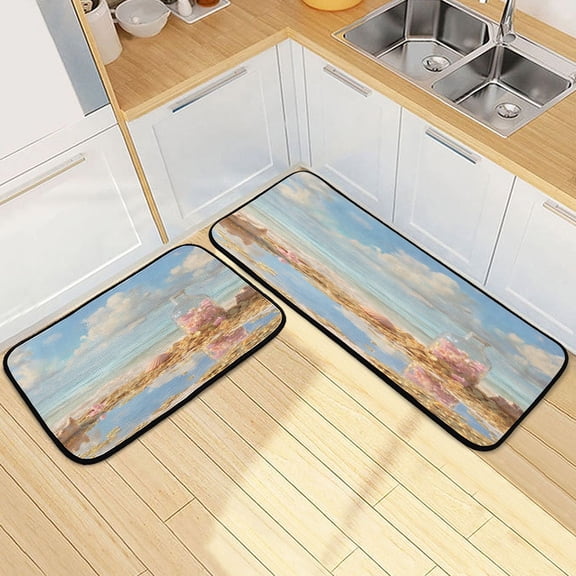 Kitchen Floor Mat 2 Sets Carpet Floor Mat Kitchen Mat Bathroom Mat Living Room Mat Bedroom Mat Absorbent Delicate Fabric No Ball Beach Covered with Coins
