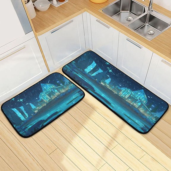 Kitchen Floor Mat 2 Sets Carpet Floor Mat Kitchen Mat Bathroom Mat Living Room Mat Bedroom Mat Absorbent Delicate Fabric No Ball Cartoon Underwater Palace