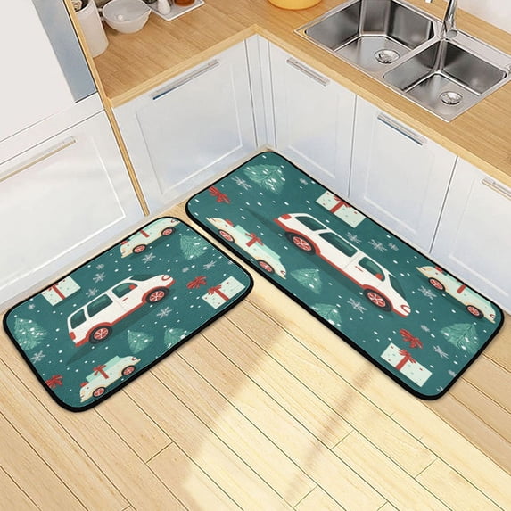 Kitchen Floor Mat 2 Sets Carpet Floor Mat Kitchen Mat Bathroom Mat Living Room Mat Bedroom Mat Absorbent Delicate Fabric No Ball Christmas Trees and Trucks