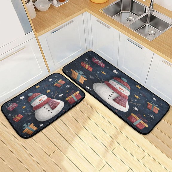 Kitchen Floor Mat 2 Sets Carpet Floor Mat Kitchen Mat Bathroom Mat Living Room Mat Bedroom Mat Absorbent Delicate Fabric No Ball Cute Christmas Snowman Cartoon