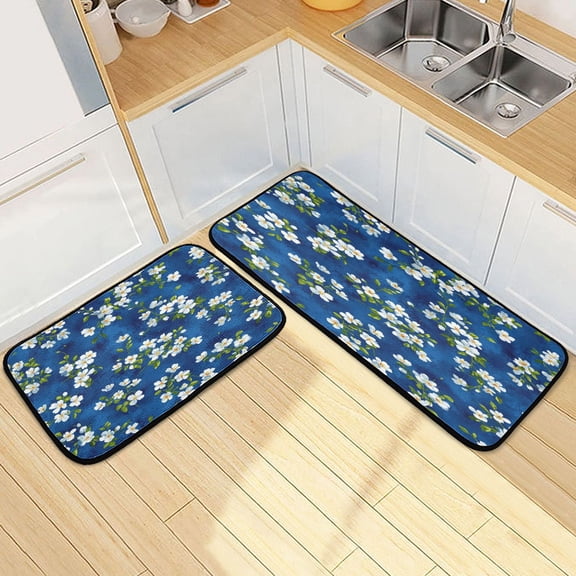 Kitchen Floor Mat 2 Sets Carpet Floor Mat Kitchen Mat Bathroom Mat Living Room Mat Bedroom Mat Absorbent Delicate Fabric No Ball Deep Indigo Petal Whispers