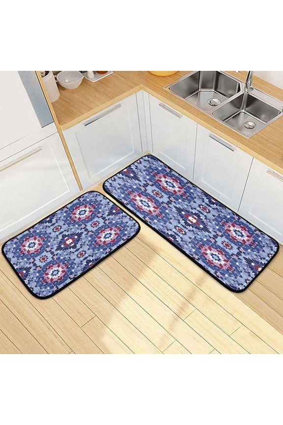 Kitchen Floor Mat 2 Sets Carpet Floor Mat Kitchen Mat Bathroom Mat Living Room Mat Bedroom Mat Absorbent Delicate Fabric No Ball Indigo Tile Ruby Accents