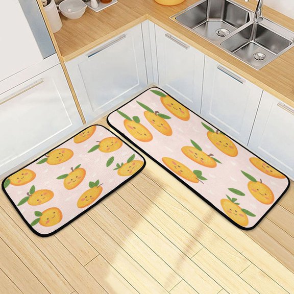 Kitchen Floor Mat 2 Sets Carpet Floor Mat Kitchen Mat Bathroom Mat Living Room Mat Bedroom Mat Absorbent Delicate Fabric No Ball Lovely Smile Mango Seamless