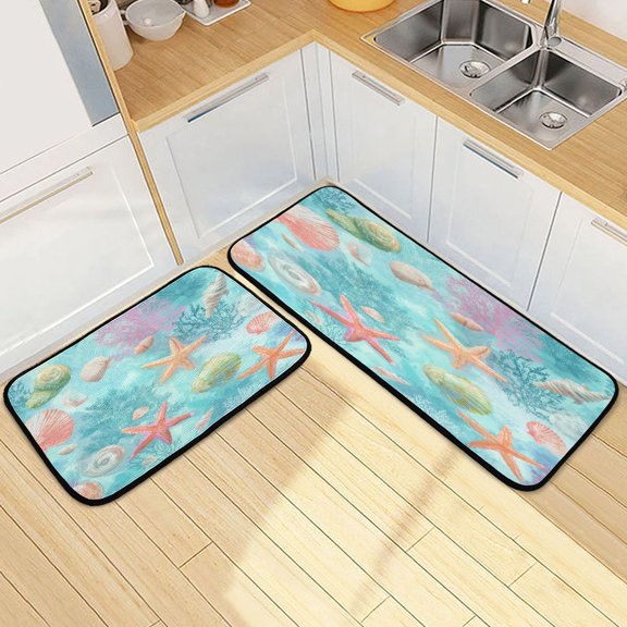 Kitchen Floor Mat 2 Sets Carpet Floor Mat Kitchen Mat Bathroom Mat Living Room Mat Bedroom Mat Absorbent Delicate Fabric No Ball Seamless Coral Reef Map