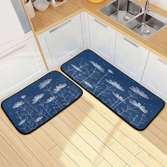 Kitchen Floor Mat 2 Sets Carpet Floor Mat Kitchen Mat Bathroom Mat Living Room Mat Bedroom Mat Absorbent Delicate Fabric No Ball Simple White Outline Daisies
