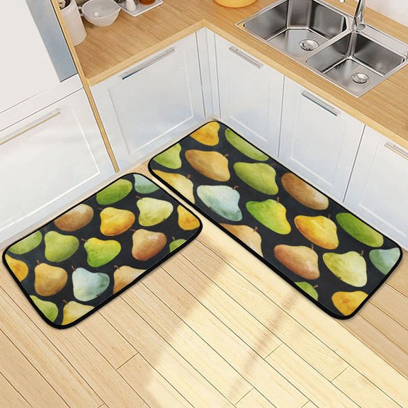 Kitchen Floor Mat 2 Sets Carpet Floor Mat Kitchen Mat Bathroom Mat Living Room Mat Bedroom Mat Absorbent Delicate Fabric No Ball Stylish Pear Pattern Watercolor