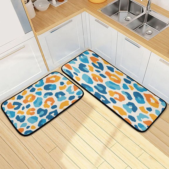Kitchen Floor Mat 2 Sets Carpet Floor Mat Kitchen Mat Bathroom Mat Living Room Mat Bedroom Mat Absorbent Delicate Fabric No Ball Vector Blue Spot Pattern