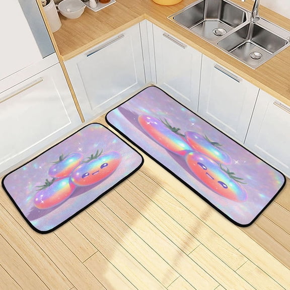 Kitchen Floor Mat 2 Sets Carpet Floor Mat Kitchen Mat Bathroom Mat Living Room Mat Bedroom Mat Absorbent Delicate Fabric No Ball Cute Tomatoes