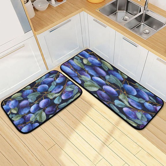 Kitchen Floor Mat 2 Sets Carpet Floor Mat Kitchen Mat Bathroom Mat Living Room Mat Bedroom Mat Absorbent Delicate Fabric No Ball Deep Blue Plum