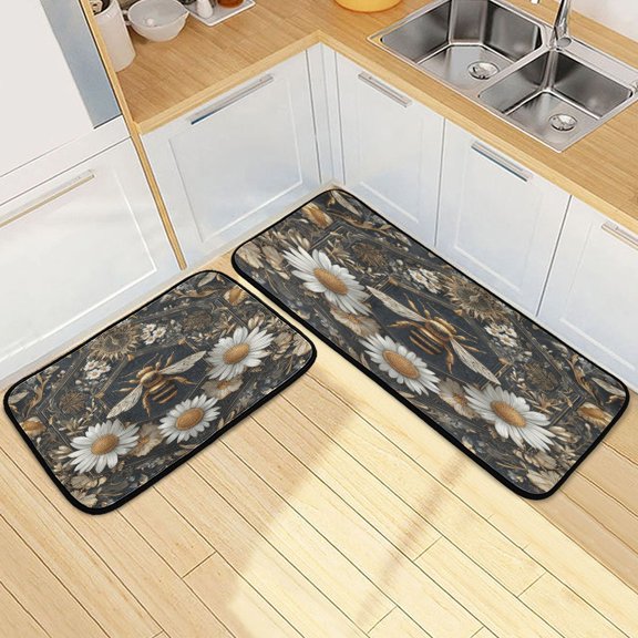 Kitchen Floor Mat 2 Sets Carpet Floor Mat Kitchen Mat Bathroom Mat Living Room Mat Bedroom Mat Absorbent Delicate Fabric No Ball Honeycomb with Bees