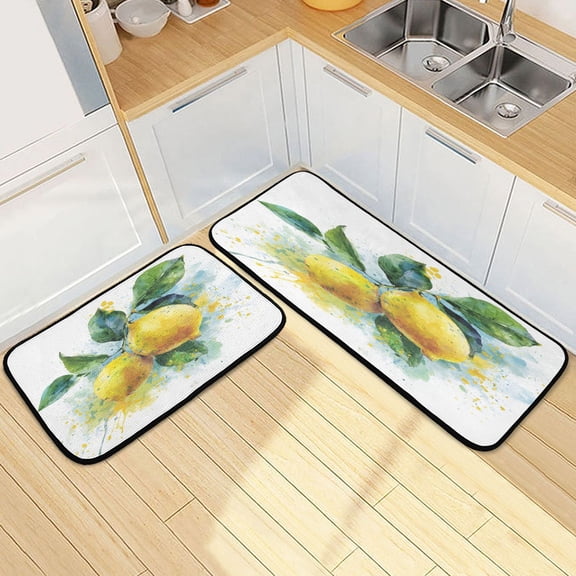 Kitchen Floor Mat 2 Sets Carpet Floor Mat Kitchen Mat Bathroom Mat Living Room Mat Bedroom Mat Absorbent Delicate Fabric No Ball Lemon