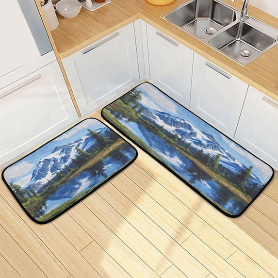 Kitchen Floor Mat 2 Sets Carpet Floor Mat Kitchen Mat Bathroom Mat Living Room Mat Bedroom Mat Absorbent Delicate Fabric No Ball Mountain Snow View