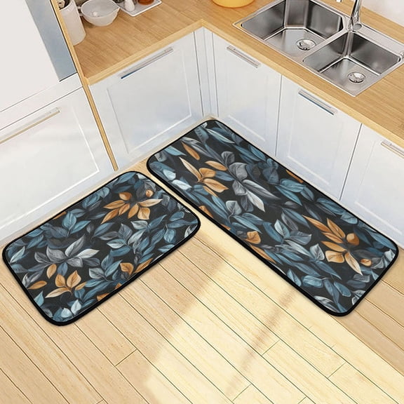 Kitchen Floor Mat 2 Sets Carpet Floor Mat Kitchen Mat Bathroom Mat Living Room Mat Bedroom Mat Absorbent Delicate Fabric No Ball Pretty Green Leaves