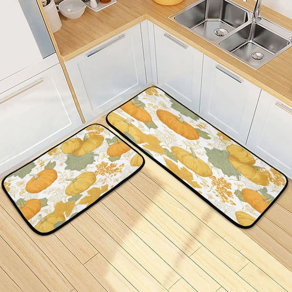 Kitchen Floor Mat 2 Sets Carpet Floor Mat Kitchen Mat Bathroom Mat Living Room Mat Bedroom Mat Absorbent Delicate Fabric No Ball Pumpkin Beautiful