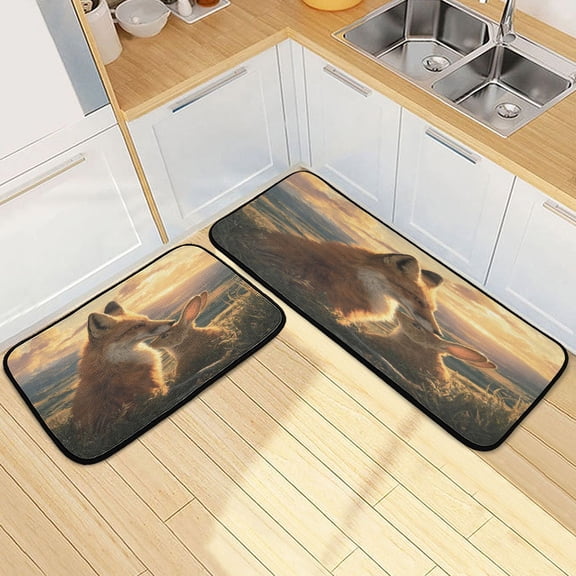 Kitchen Floor Mat 2 Sets Carpet Floor Mat Kitchen Mat Bathroom Mat Living Room Mat Bedroom Mat Absorbent Delicate Fabric No Ball Red Fox Embracing