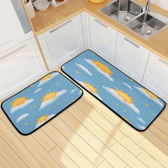 Kitchen Floor Mat 2 Sets Carpet Floor Mat Kitchen Mat Bathroom Mat Living Room Mat Bedroom Mat Absorbent Delicate Fabric No Ball Sunny Sky Design