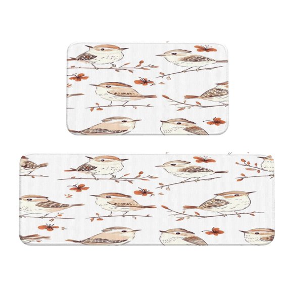 Kitchen Floor Mat 2 Sets Crystal Velvet Non-Slip Backing Water-Absorbent Stain-Resistant For Kitchen Sink Door Laundry Room Bird