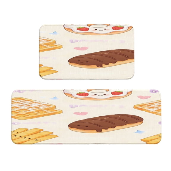 Kitchen Floor Mat 2 Sets Crystal Velvet Non-Slip Backing Water-Absorbent Stain-Resistant For Kitchen Sink Door Laundry Room Freshly Baked