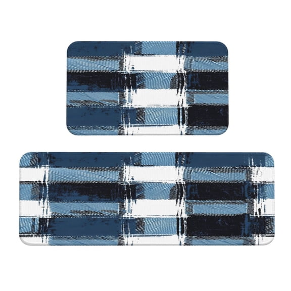 Kitchen Floor Mat 2 Sets Crystal Velvet Non-Slip Backing Water-Absorbent Stain-Resistant For Kitchen Sink Door Laundry Room Mediumblue Houndstooth Buffalo Plaid Tartan Check Scotland