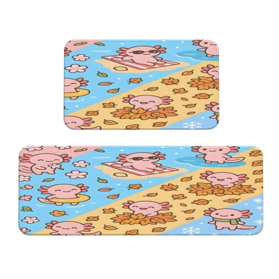 Kitchen Floor Mat 2 Sets Crystal Velvet Non-Slip Backing Water-Absorbent Stain-Resistant For Kitchen Sink Door Laundry Room Seasonal Quartet Axolotls - Year-Round