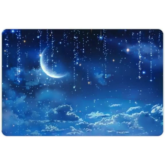 Kitchen Floor Mat Night Sky Stars Crescent Moon Absorbent Welcome Doormat 24 x 16 Inch