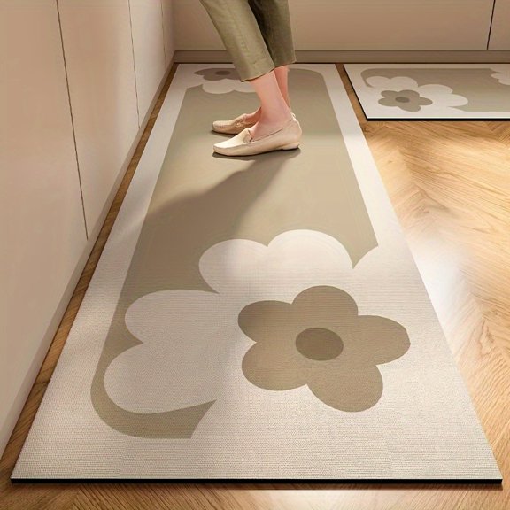 Kitchen Floor Mat Nordic Style Easy-clean Rectangular Mat Modern Floral Pattern Long Decorative Non-slip Mat for Home Use Suitable for Bathrooms, Kitchens, and Hallways