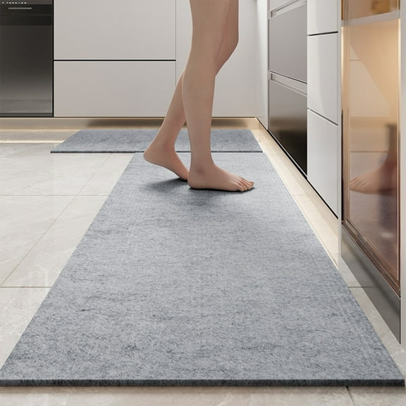 Kitchen Floor Mat Runner, Non-Slip Oil-Resistant Washable Polyester, Dirt-Resistant Quick-Dry Comfort Mat for Sink, Entryway or Bathroom (Gray, 47 x 18 in)