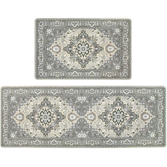 Kitchen Floor Mat Set of 2, Cushioned Anti Fatigue Kitchen Mats Comfort Standing Mat PVC Waterproof Non Skid Kitchen Rugs with Runner Kitchen Carpet for Sink Laundry 17.3"x48"+17.3"x28"